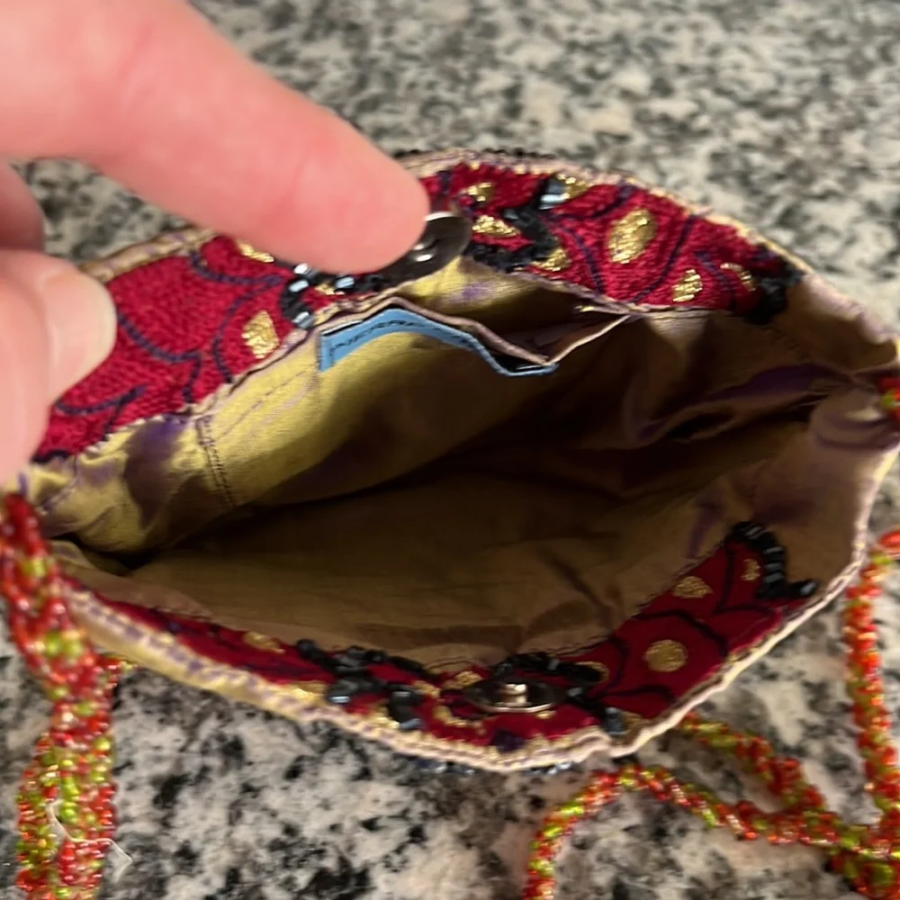 Pierre Urbach beaded rose bag on silk!  Braided Beaded strap!  So cute! - Picture 9 of 10